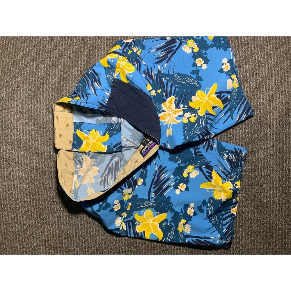 Patagonia Stretch Planing Board Shorts Zip Pocket Floral Blue Yellow Men's 31